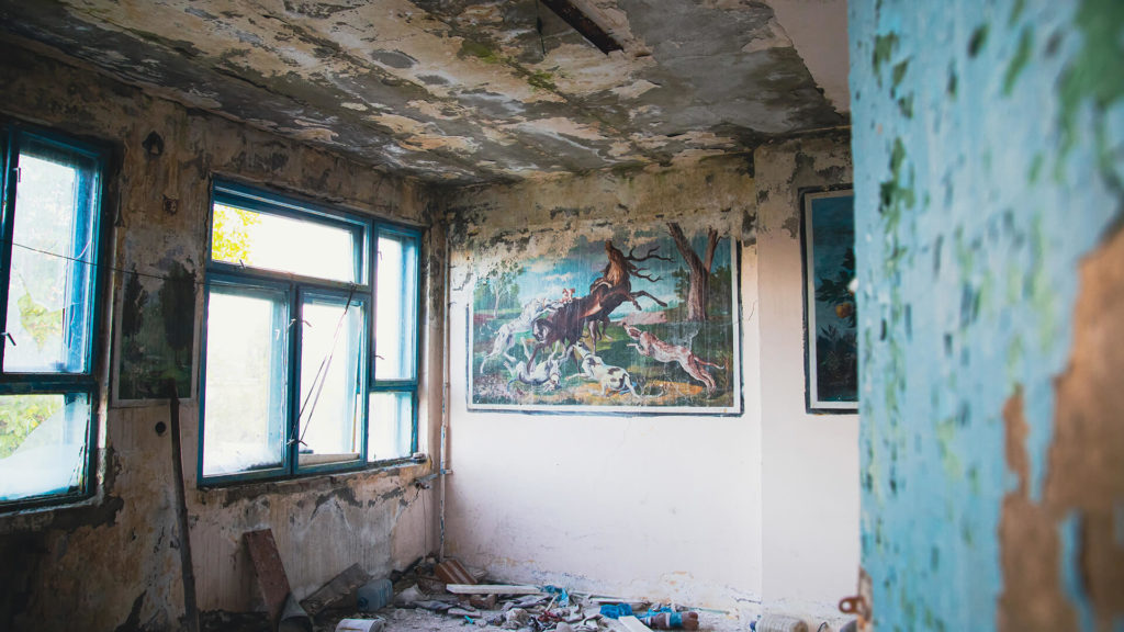 Interior of a fire damage building