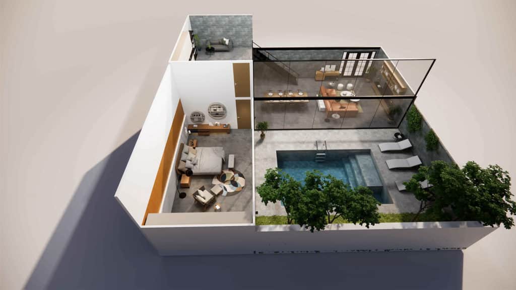 3D scanning technology showcasing a house rendering